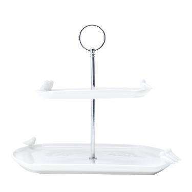 Porta Doce de Porcelana Dois Andares Birds