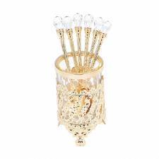 Conjunto de 6 Colheres com Suporte de Zamac Dourado