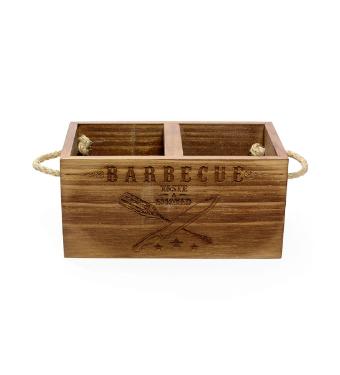 Porta Talher Duplo de Madeira Barbecue