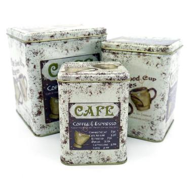 Jogo de 3 Latas Para Caf� Quadradas