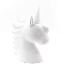 Enfeite Grande em Cer�mica Unic�rnio Branco com Chifre de Led