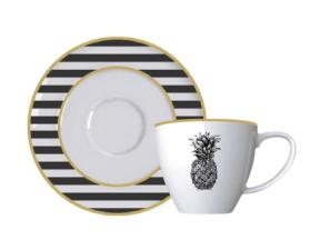 Xicara com P�res para Ch� em Porcelana Abacaxi