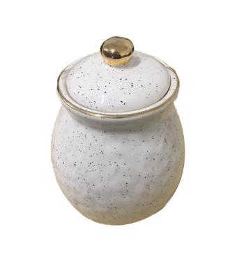 Pote de Cer�mica com Tampa Pontinhos com Filete Dourado