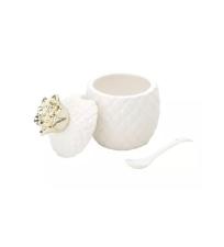 A�ucareiro em Cer�mica Abacaxi Branco e Dourado