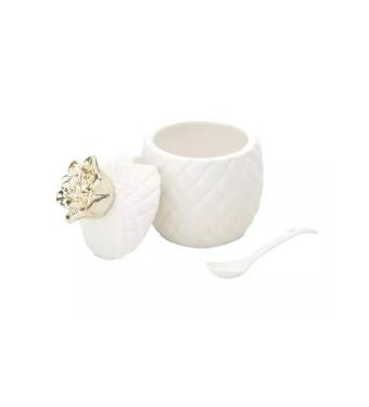 A�ucareiro em Cer�mica Abacaxi Branco e Dourado