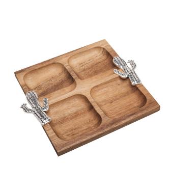 Petisqueira de Madeira Cacto Prata