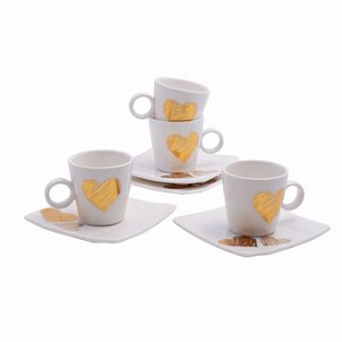 Jogo 4 Xicaras c/ Pires Para Ch� Gold Heart