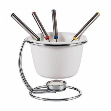 Jogo para Fondue 450ml de Porcelana com 4 Garfos Inox e Vela