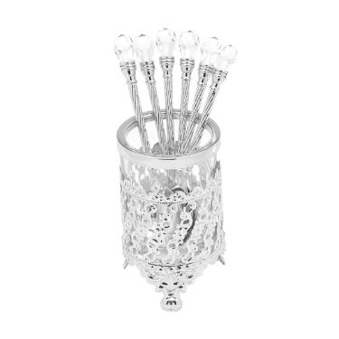 Conjunto de 6 Colheres com Suporte de Zamac Prata