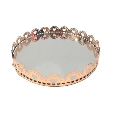 Bandeja de Metal Cobre Rose com Cora��o Espelhada