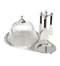 Prato de Queijo Inox com Tampa Optic Glass