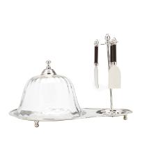 Prato de Queijo Inox com Tampa Optic Glass