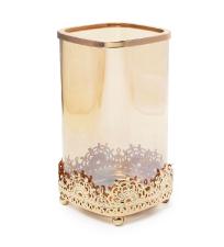 Porta Velas com Suporte de Vidro Dourado Pequeno