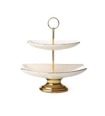 Fruteira de 2 Andares em Cer�mica Dourada