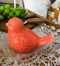 Enfeite de Porcelana Passarinho Vermelho Grande