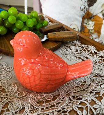 Enfeite de Porcelana Passarinho Vermelho Grande