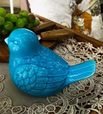 Enfeite de Porcelana Passarinho Azul M�dio