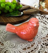 Enfeite de Porcelana Passarinho Vermelho M�dio