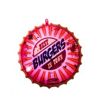 Quadro de Metal Tampinha Best Burgers in Town