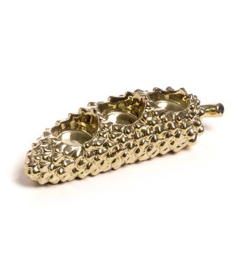 Pinha Dourada Porta 3 Velas de Cer�mica