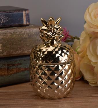 Vela em Pote Abacaxi Dourado com Aroma Baunilha