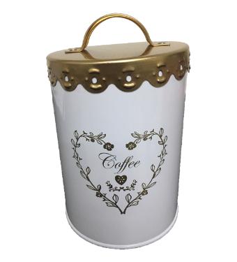 Lata de Metal Redonda Coffe com Tampa Dourada