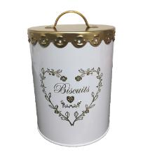 Lata de Metal Redonda Biscuits com Tampa Dourada