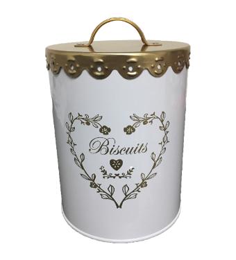 Lata de Metal Redonda Biscuits com Tampa Dourada