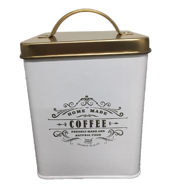Lata de Metal Quadrada Coffe com Tampa Dourada