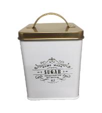 Lata de Metal Quadrada Sugar com Tampa Dourada