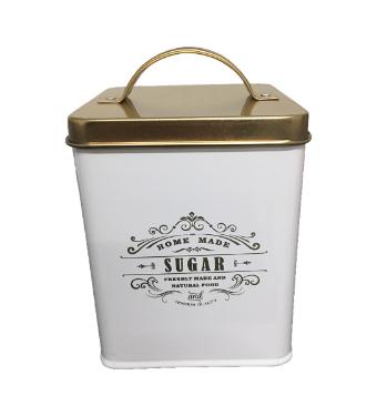 Lata de Metal Quadrada Sugar com Tampa Dourada