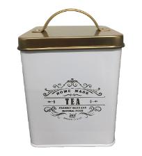 Lata de Metal Quadrada Tea com Tampa Dourada