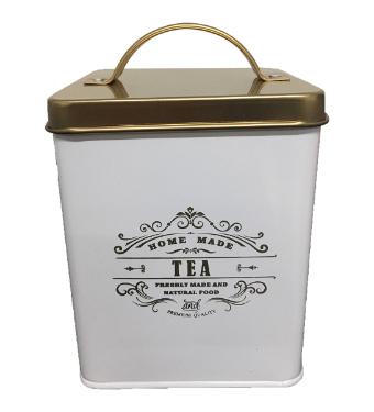 Lata de Metal Quadrada Tea com Tampa Dourada