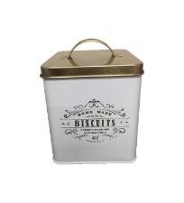 Lata de Metal Quadrada Biscuits com Tampa Dourada