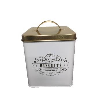Lata de Metal Quadrada Biscuits com Tampa Dourada