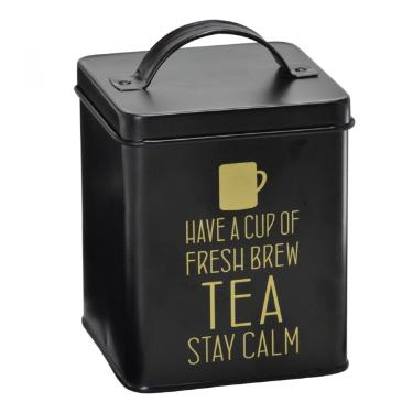 Lata de Metal Tea Quadrada Preta