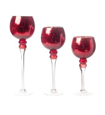 Jogo com 3 Casti�ais Craquelados Vermelhos