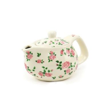 Chaleira de Cer�mica Flores Rosa