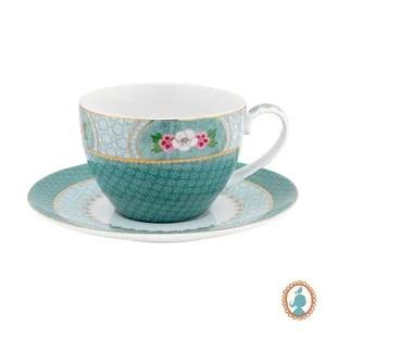 X�cara de Ch� Azul Saucer Blushing Birds Blue 280 ml