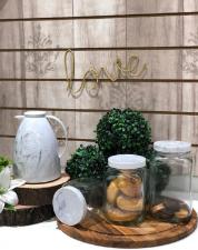 Kit com 3 Potes Multiuso Quadrados Marble Branco Carrara