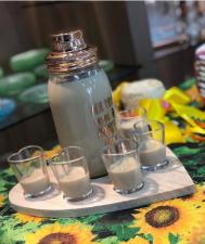 Jogo com 8 Pe�as Copo de Dose, Coqueteleira e Tabua de Cora��o