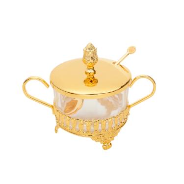 A�ucareiro com Colher de Zamac Flor de Lis Dourada