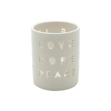 Casti�al de Porcelana Love Hope Peace Branco