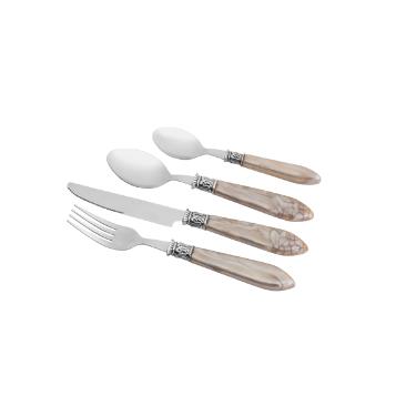 Faqueiro 24 pe�as de A�o Inox com Cabo de Plastico Mother Pearl Prateado