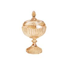 Potiche Pequeno de Cristal Ambar com P� Elisabeth