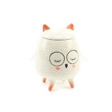 Pote M�dio de Cer�mica com Tampa Coruja Dormindo