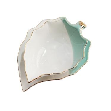 Conjunto 2 Pe�as Bowl e Prato de Folha Branca e Verde