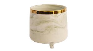 Vaso Marmorizado Verde com Borda Dourada