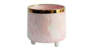 Vaso Marmorizado Vermelho com Borda Dourada