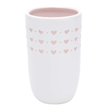 Vaso de Porcelana Cora��o Branco com Rosa